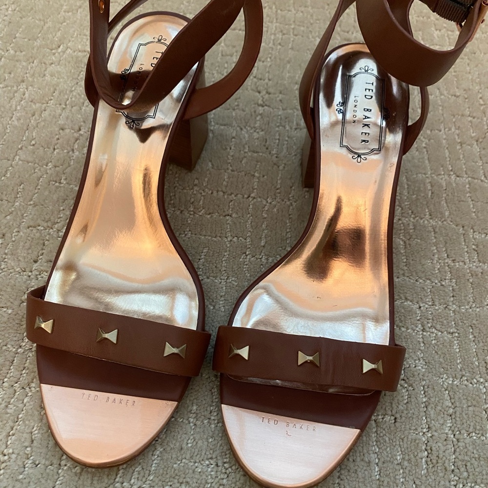 Ted Baker Brown Heeled Sandals with Gold Accents